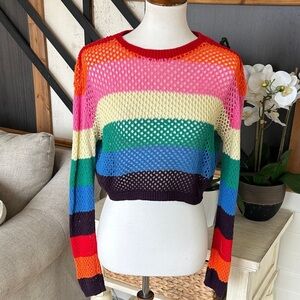 Boohoo Multicolor Mesh Knit Sweater size medium,rainbow top pride size 18